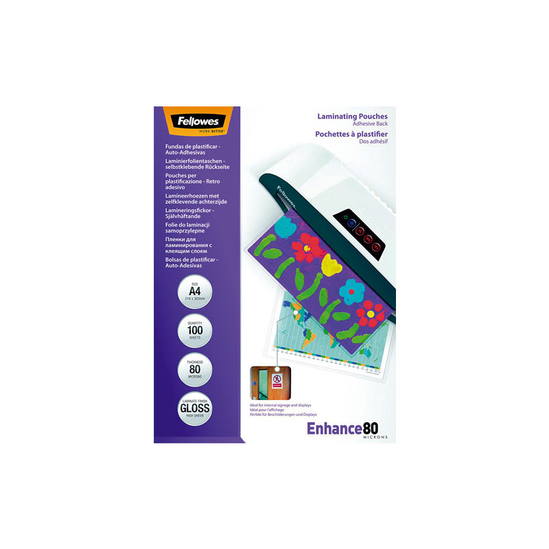 Funda para Plastificar Fellowes A4 80 Micras (Pack 100 und)