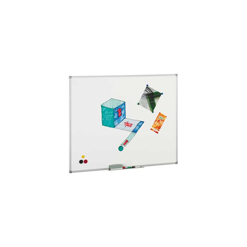Pizarra blanca magnética acero vitrificado marco de aluminio Faibo 122x100cm